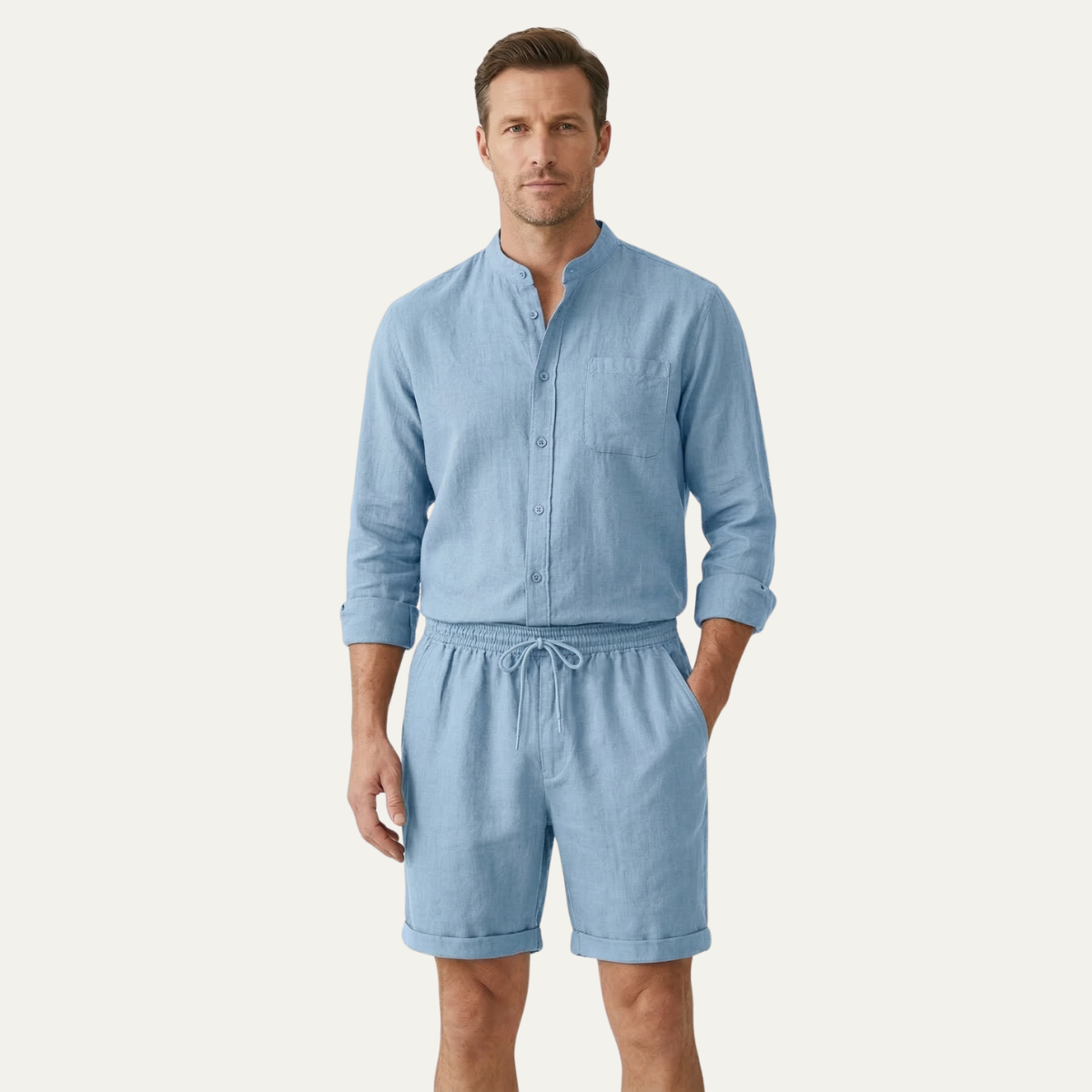 Ash | Men's Relaxed Linen Shorts Olive Green Elastic Waist