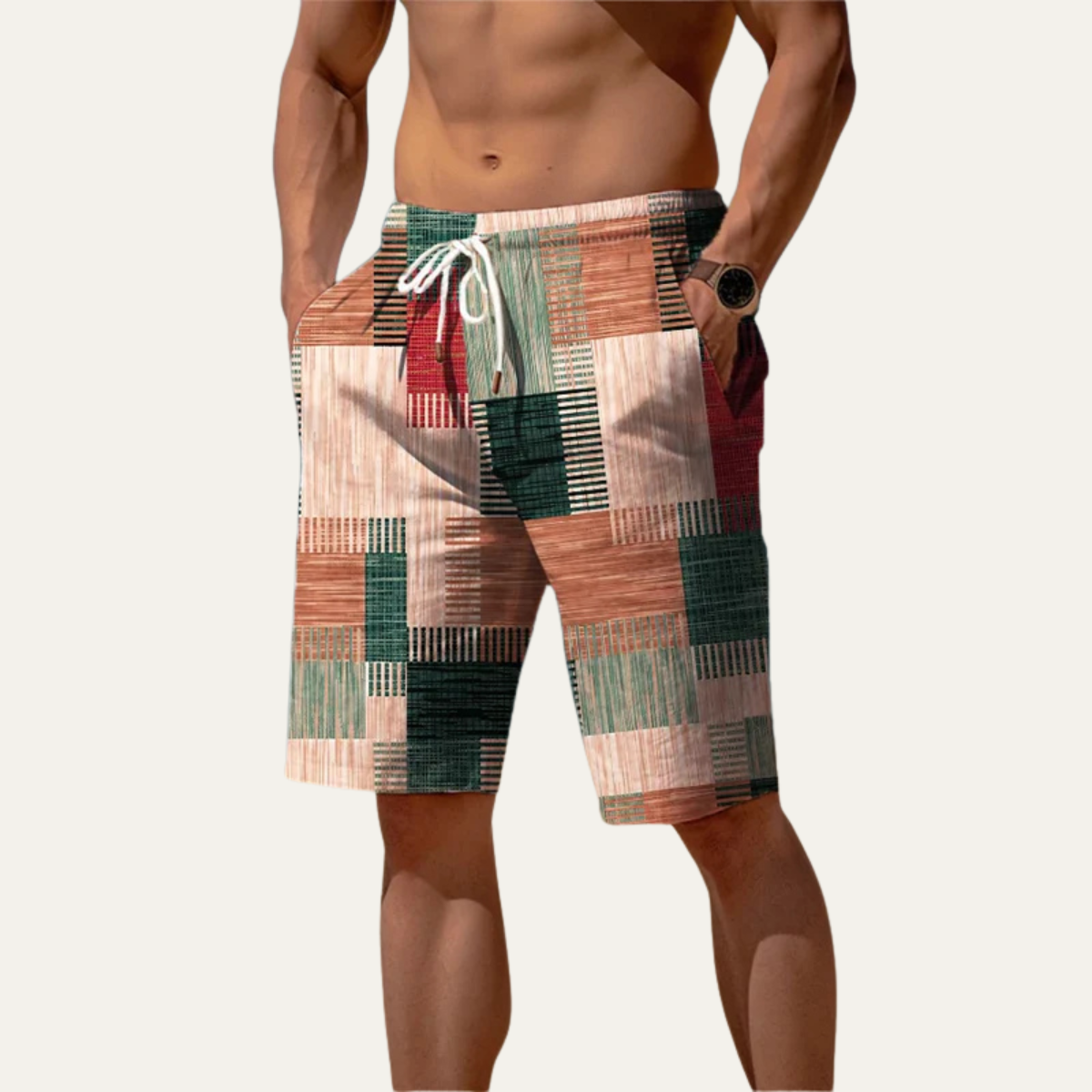 Beau | Men's Casual Board Shorts Yellow Purple Plaid