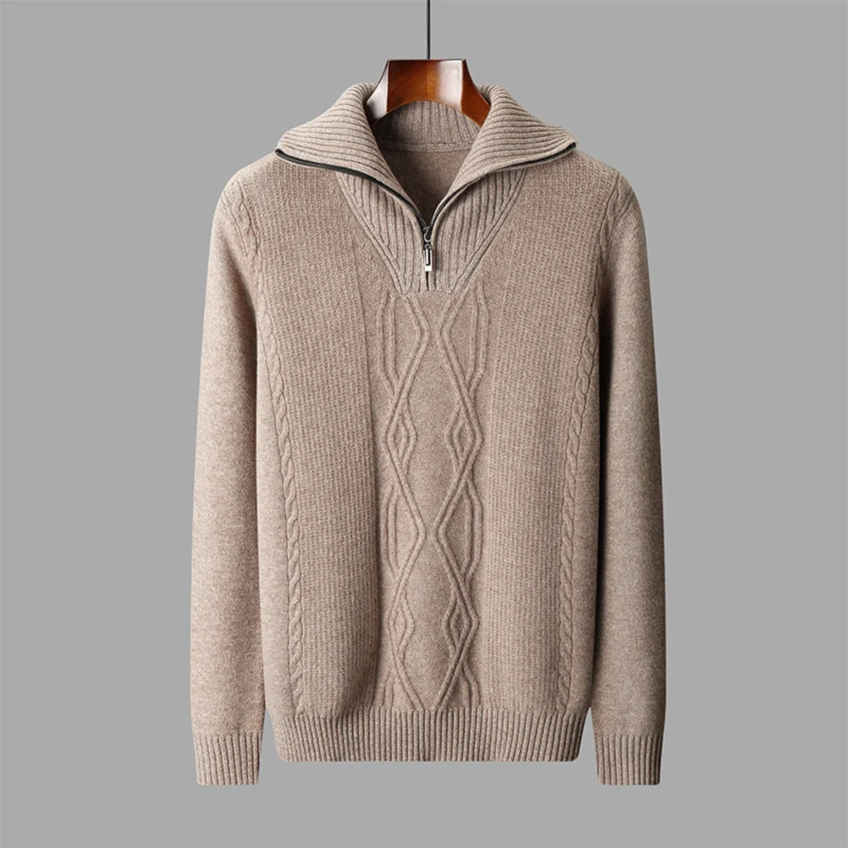 Beau | Men's Cable Knit Quarter Zip Sweater Cream