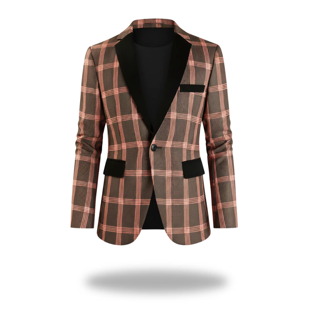 Axel | Men's Check Blazer Navy Gold Single Breasted