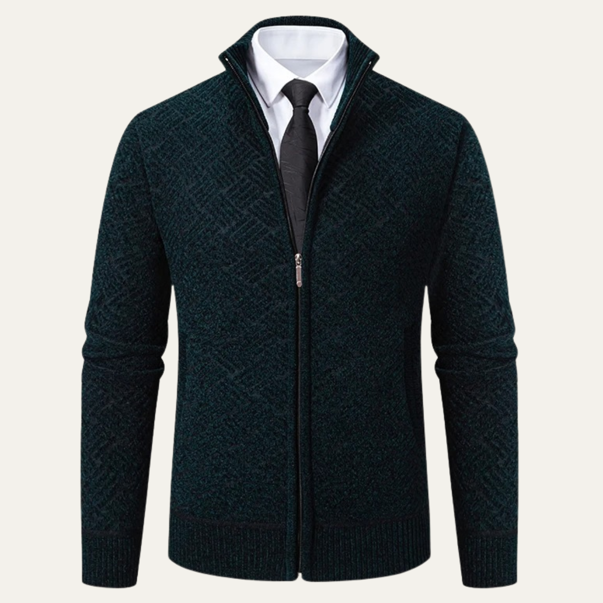 Sage | Men's Diamond Pattern Cardigan Black Zip Up