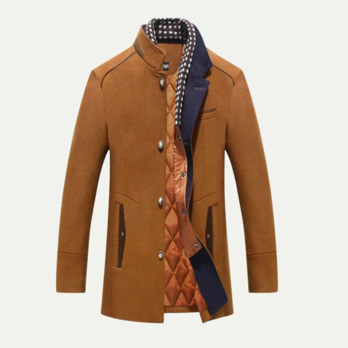 Callum | Men's Classic Wool Winter Coat Navy Quilted Lining