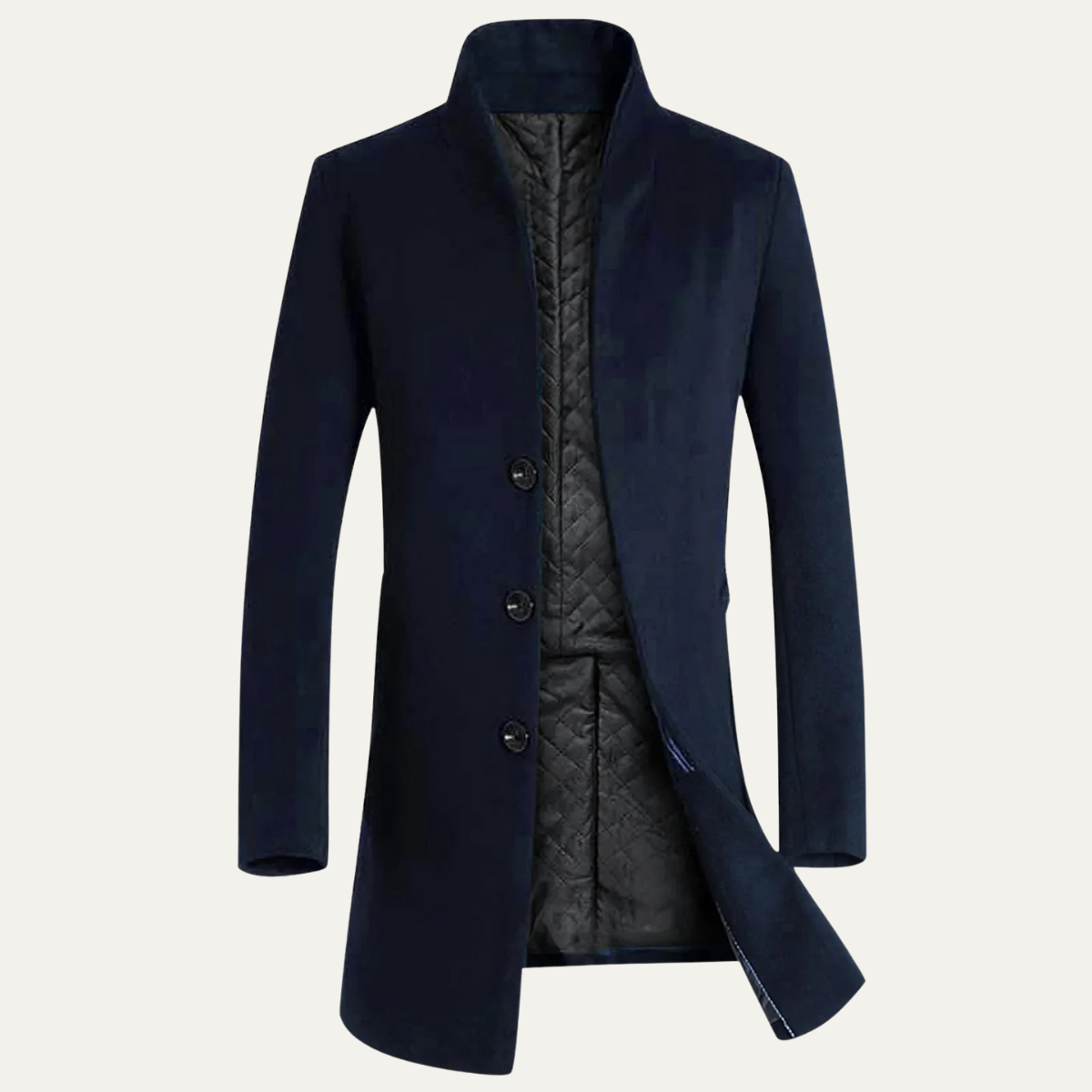 Grant | Men's Wool Blend Overcoat Gray Stand Collar Quilted Lining
