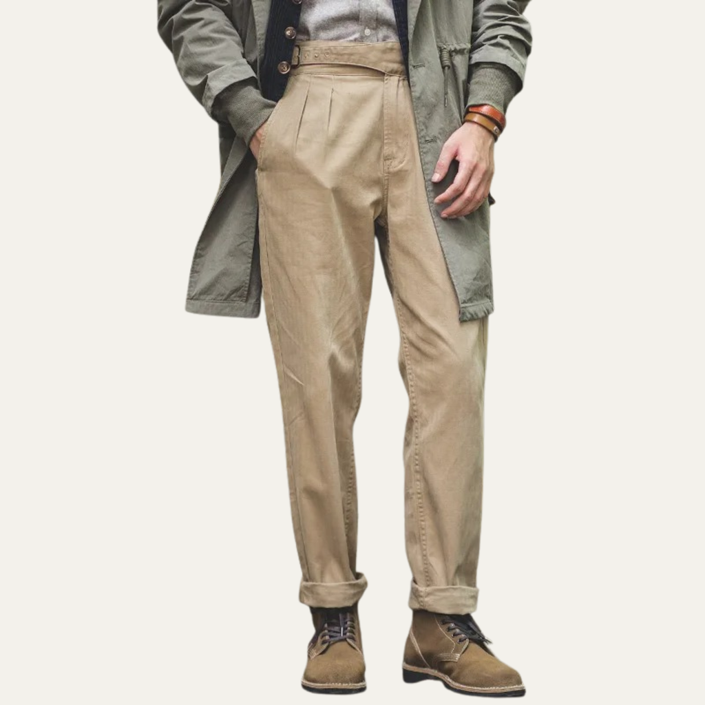 Dama Washington Voss men's pleated tapered chinos beige with belt - view 3