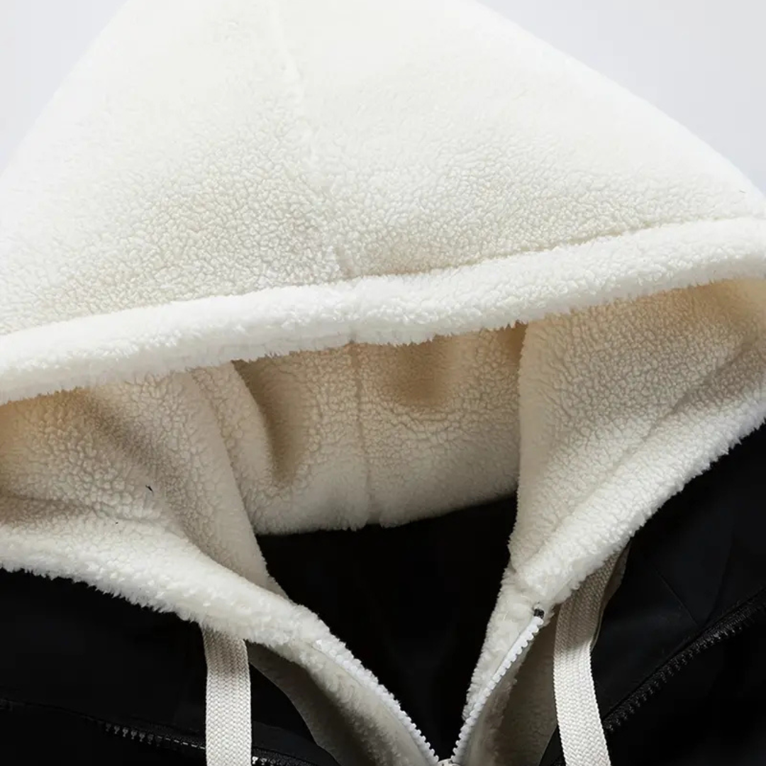 Ada | Women's Puffer Jacket Black Sherpa Lined Hood