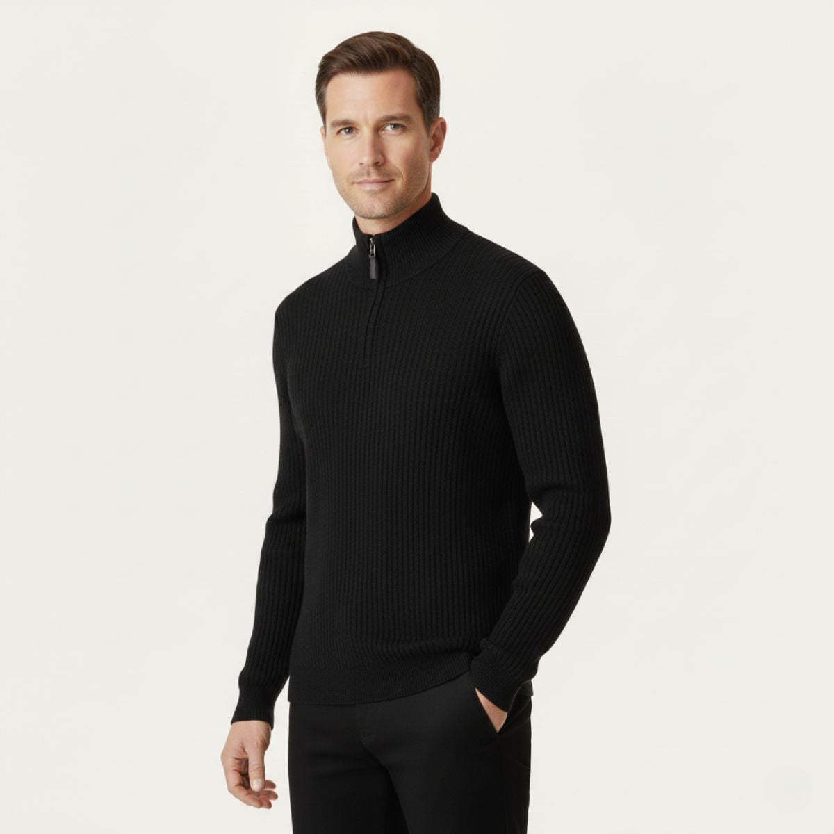 Axel | Men's Quarter Zip Sweater Cream Ribbed Knit