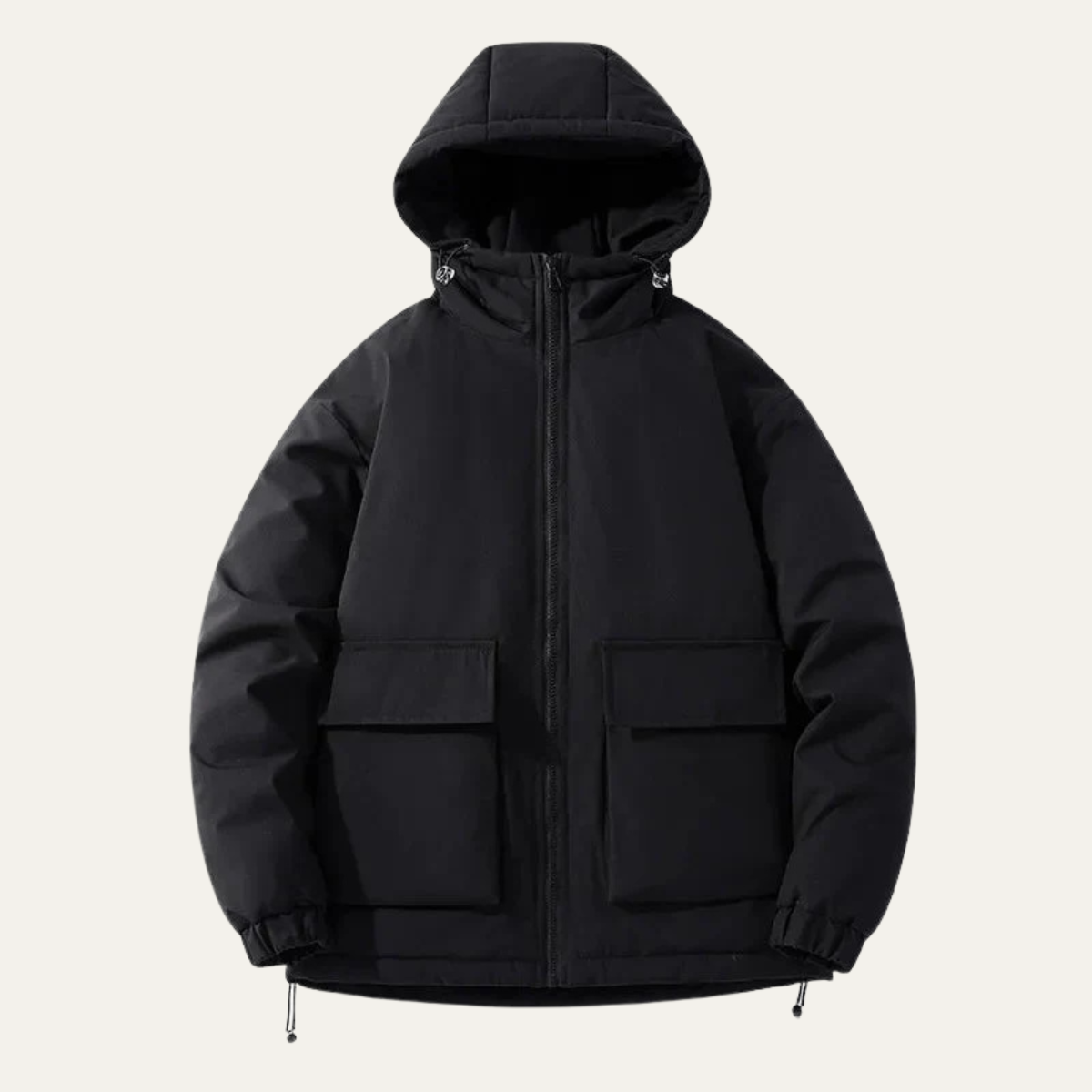 Beau | Men's Puffer Jacket Cream Hooded Cargo Pocket