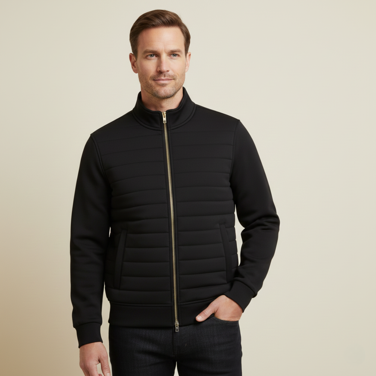 Bram | Men's Quilted Puffer Jacket Navy Blue Zip Up