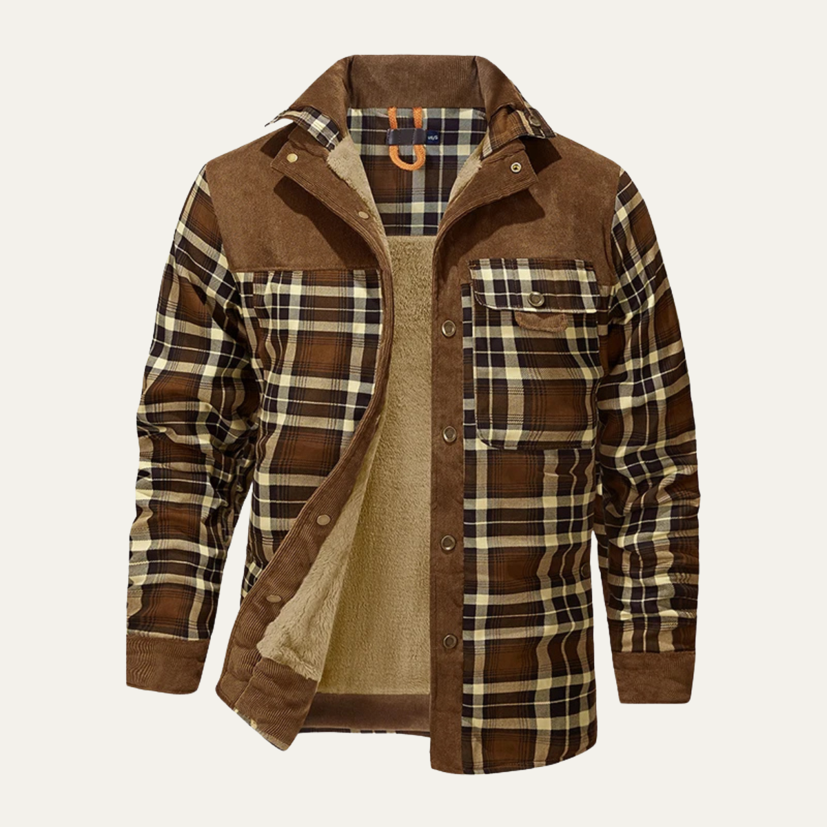 Bram | Men's Sherpa Lined Flannel Jacket Brown Plaid