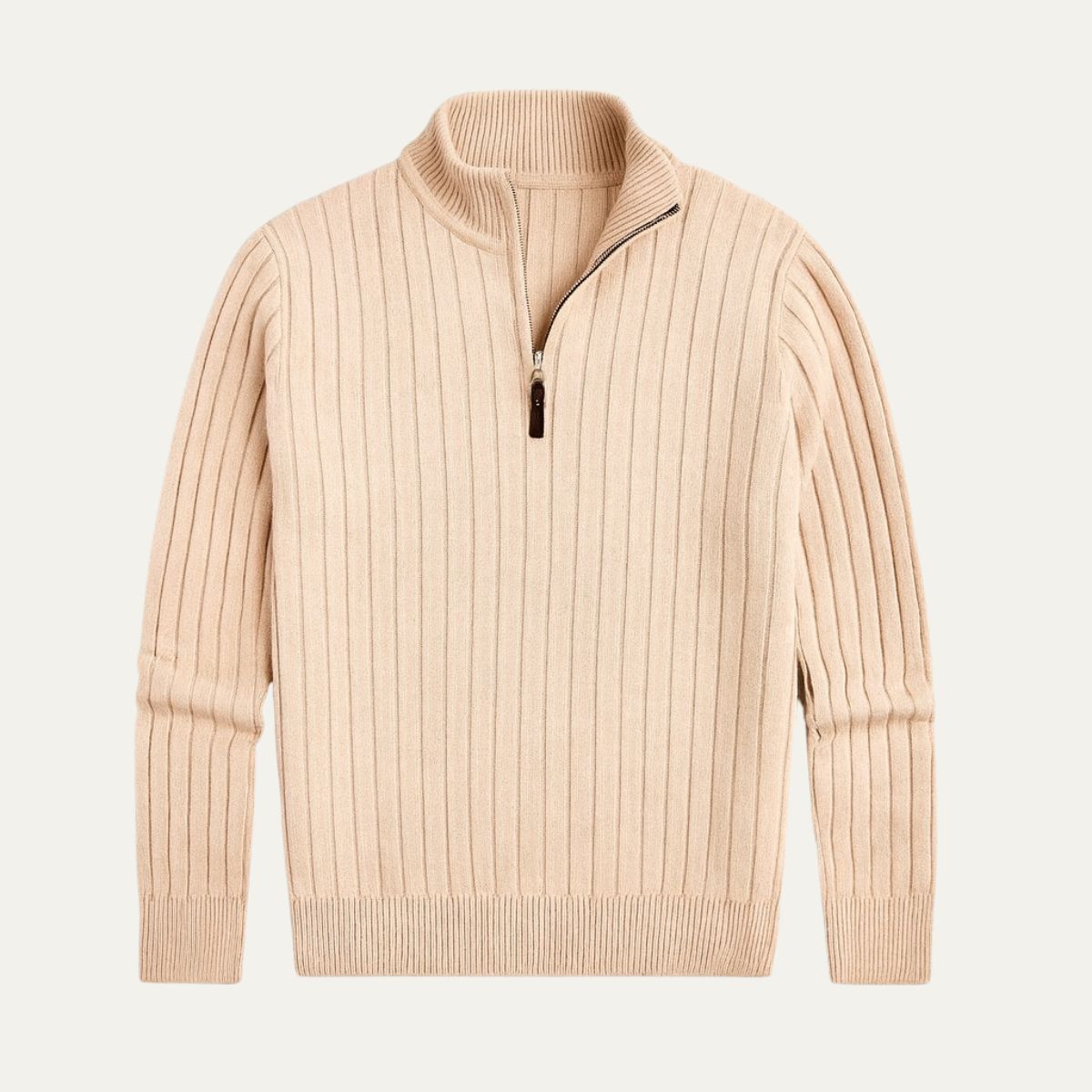 Axel | Men's Quarter Zip Sweater Cream Ribbed Knit