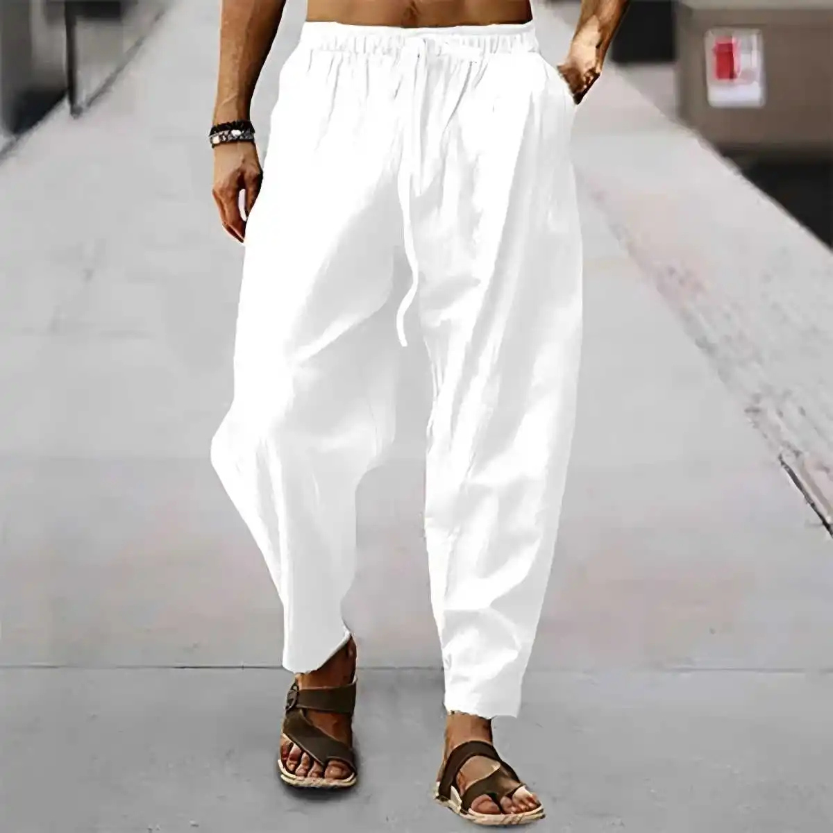 Kai | Men's Relaxed Linen Pants Beige Wide Leg