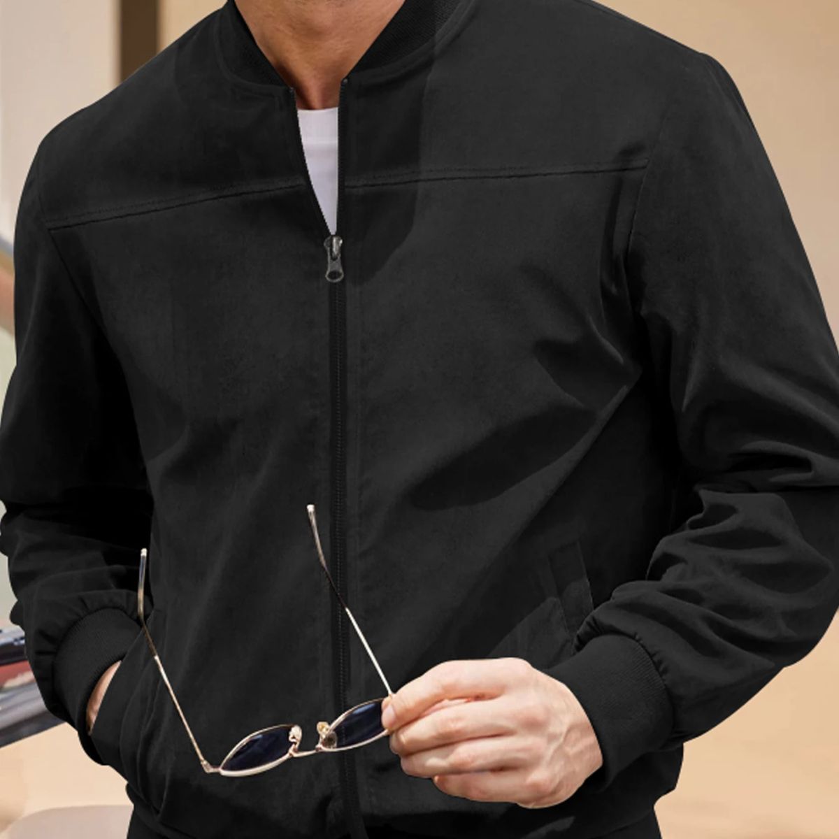 Marco | Men's Casual Suede Bomber Jacket Beige