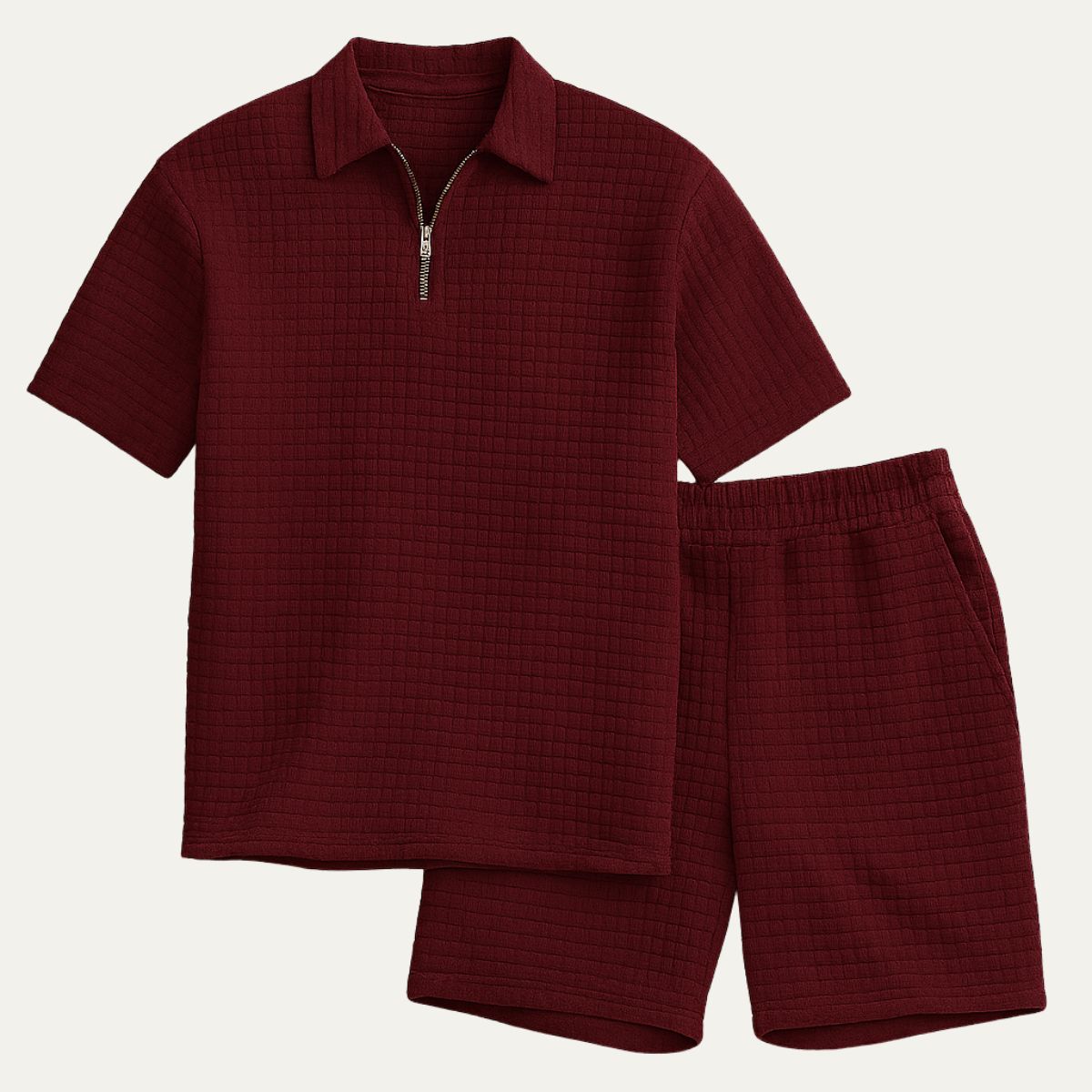 Camille | Men's Knit Shorts Set Cream Waffle Texture