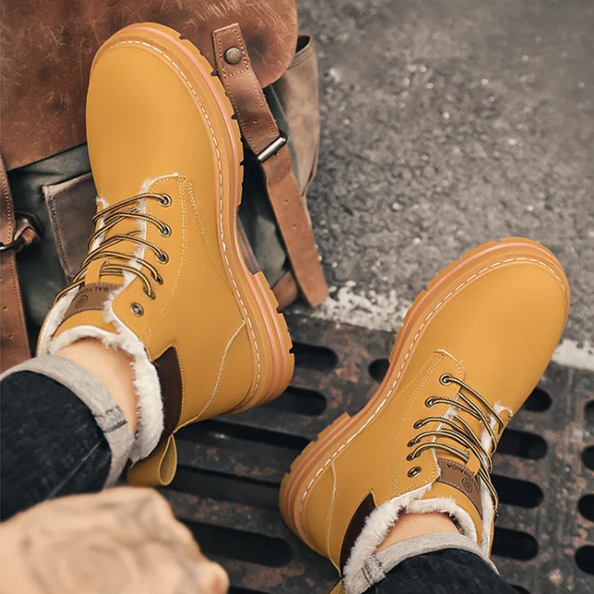 Beau | Men's Lace Up Work Boot Tan Platform Sole