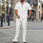 Dama Washington Marco men's casual linen matching set cream short sleeve - view 2
