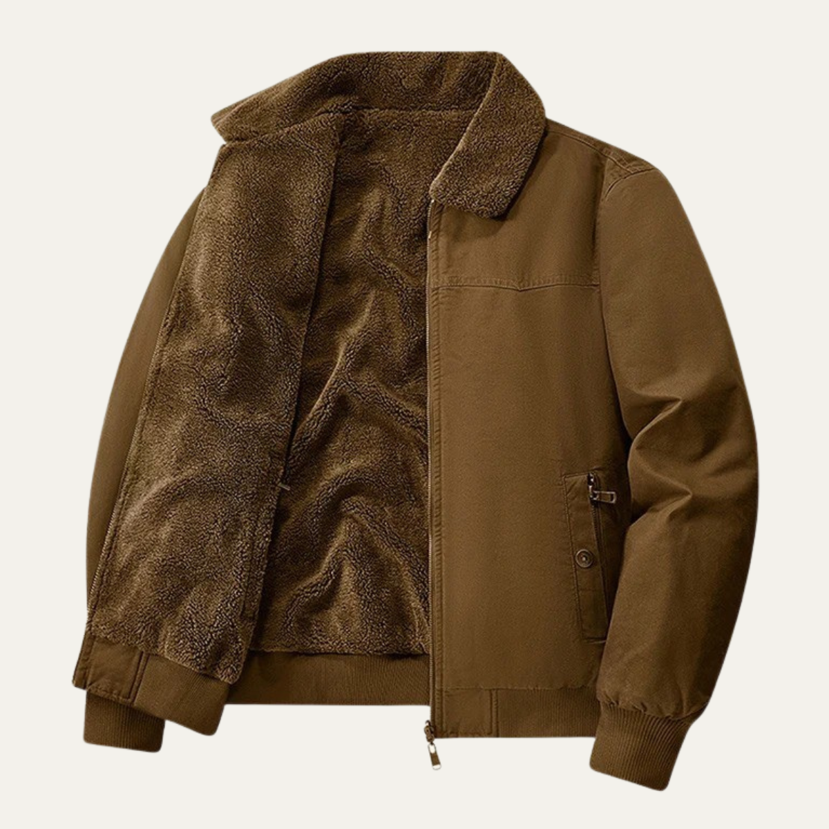 Bram | Men's Casual Sherpa Collar Bomber Jacket Khaki
