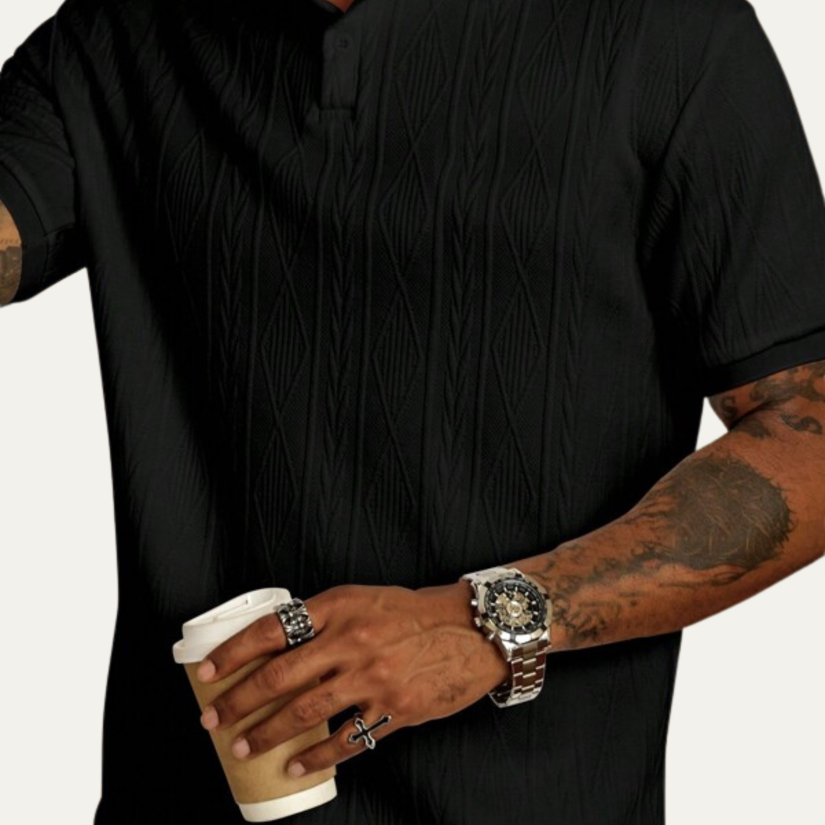 Sage | Men's Textured Polo Shirt Black
