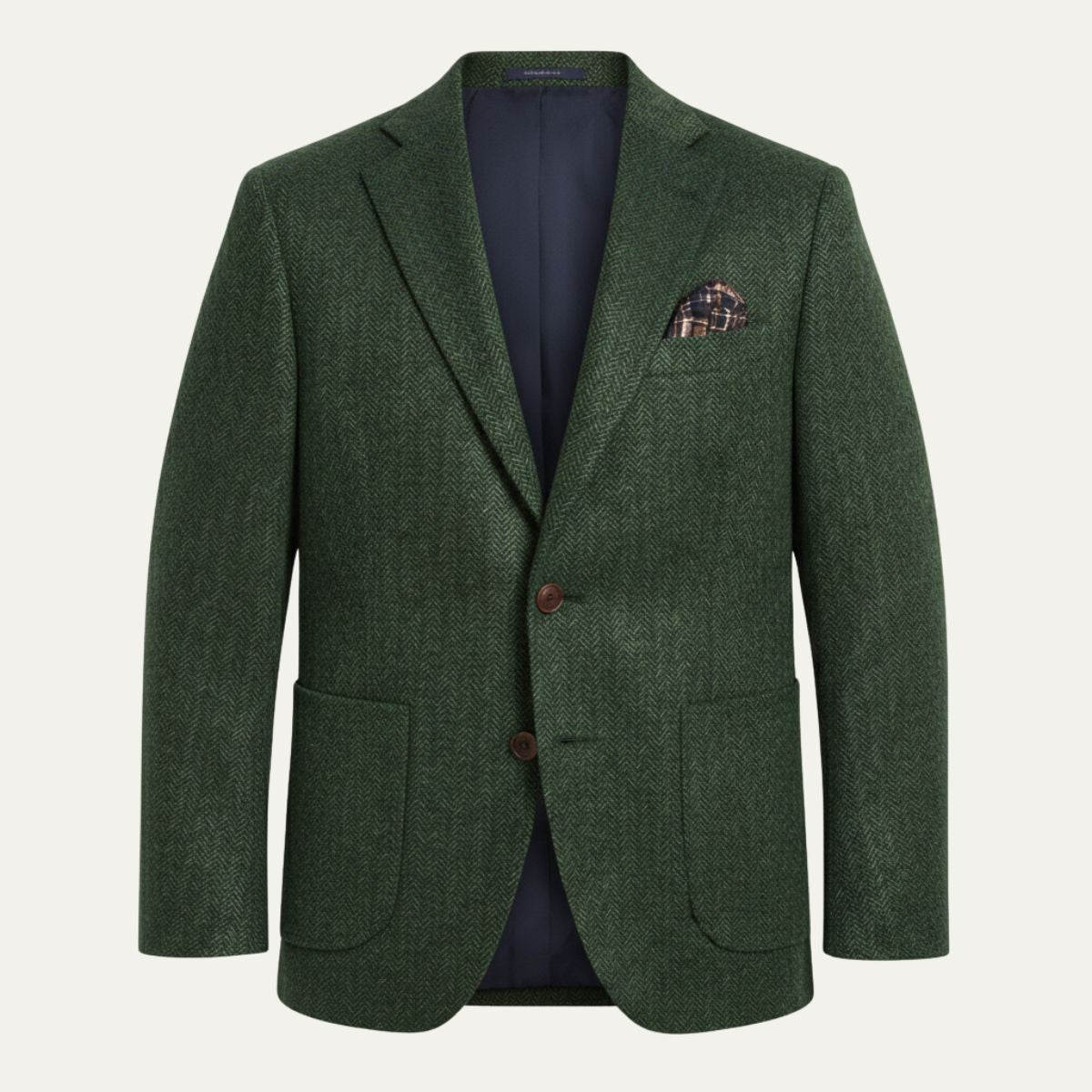 Evan | Men's Navy Herringbone Wool Blazer Single Breasted