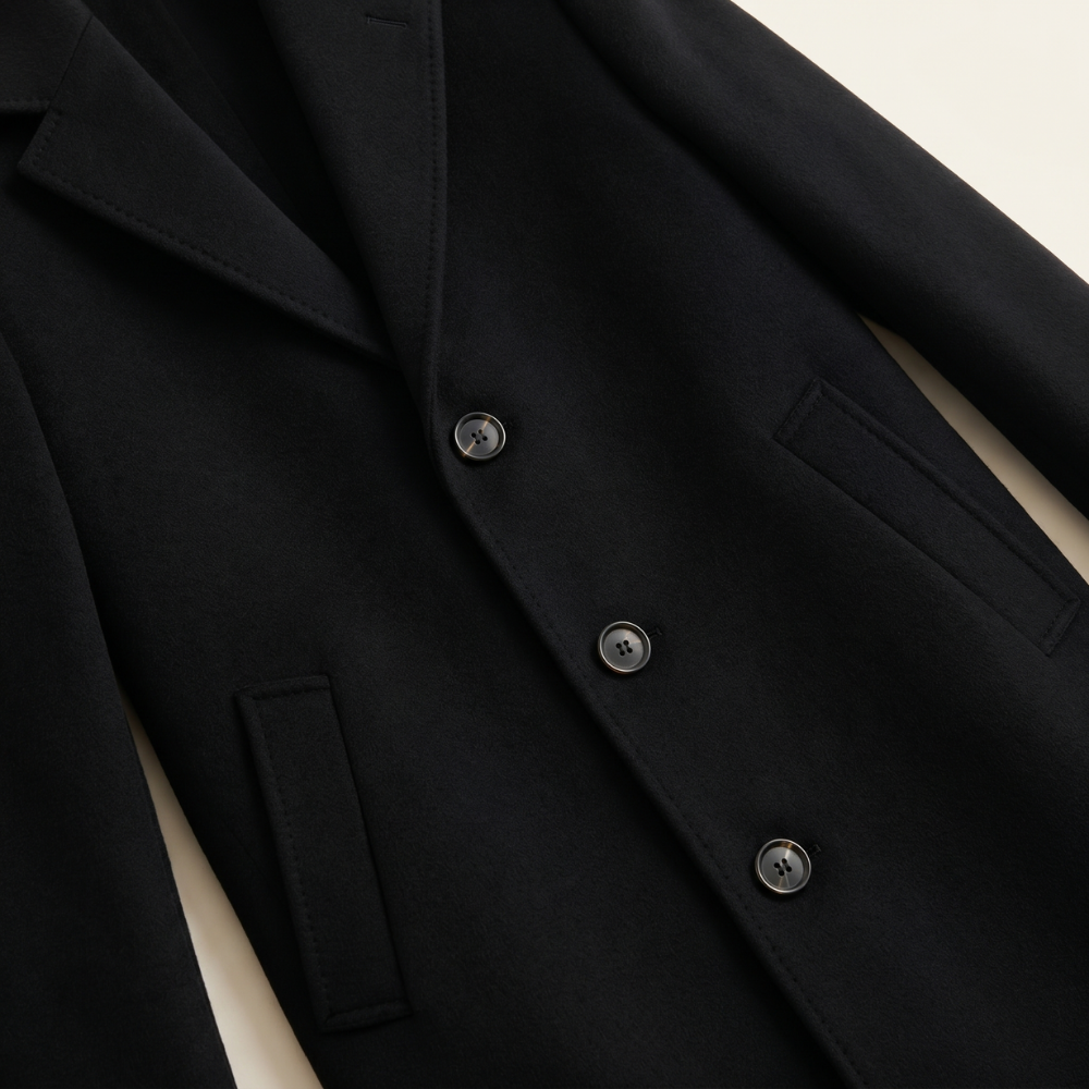 Dama Washington Voss men's overcoat black wool long single breasted - view 5