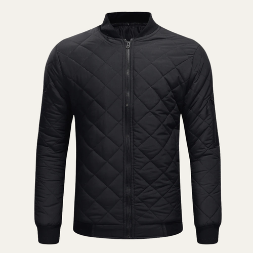 Dama Washington Axel men's quilted bomber jacket black lightweight zip up - front view