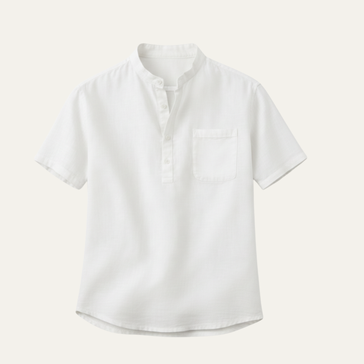 Beau | Men's Linen Henley Shirt White Short Sleeve