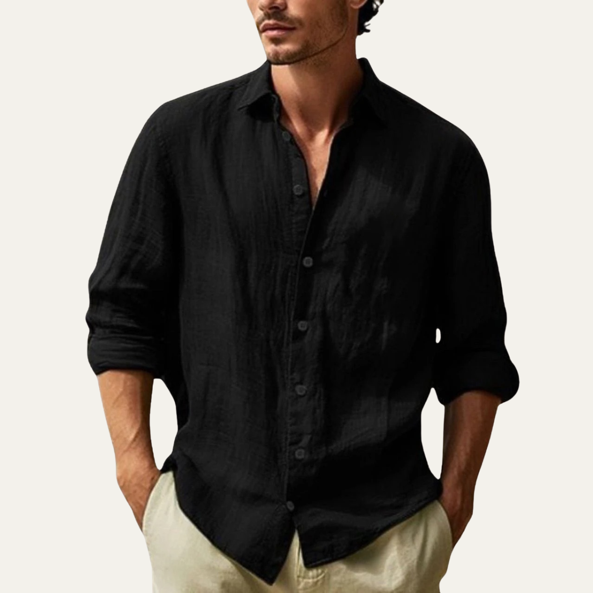 Jet | Men's Linen Shirt Gray Long Sleeve Button Up
