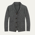Dama Washington Rowan men's cashmere cardigan charcoal gray button up - front view