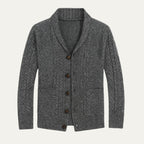 Dama Washington Rowan men's cashmere cardigan charcoal gray button up - front view