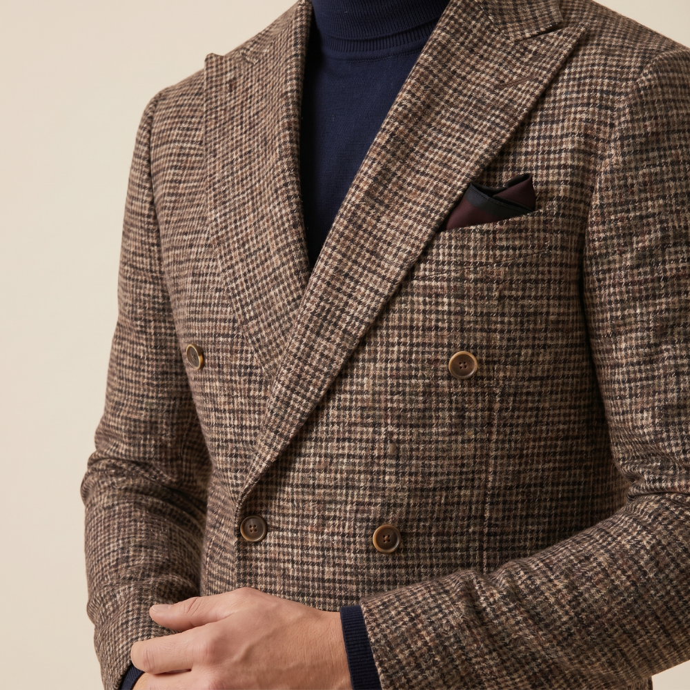 Dama Washington Jasper men's herringbone tweed suit beige double breasted - view 3