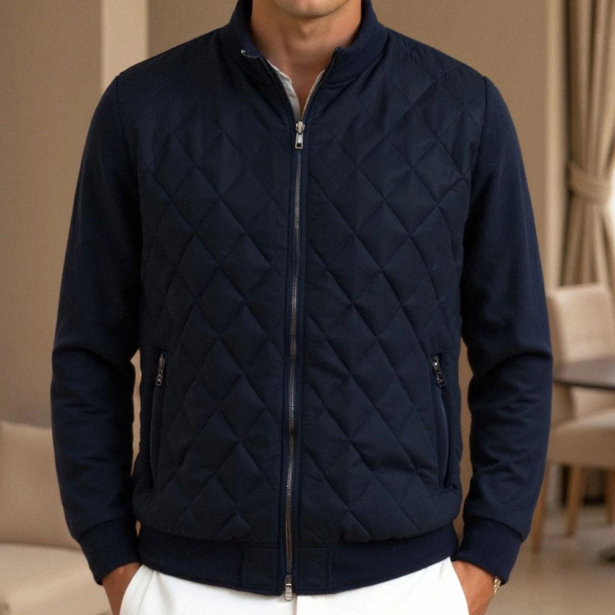 Beau | Men's Quilted Jacket Navy Blue Lightweight Zip Up