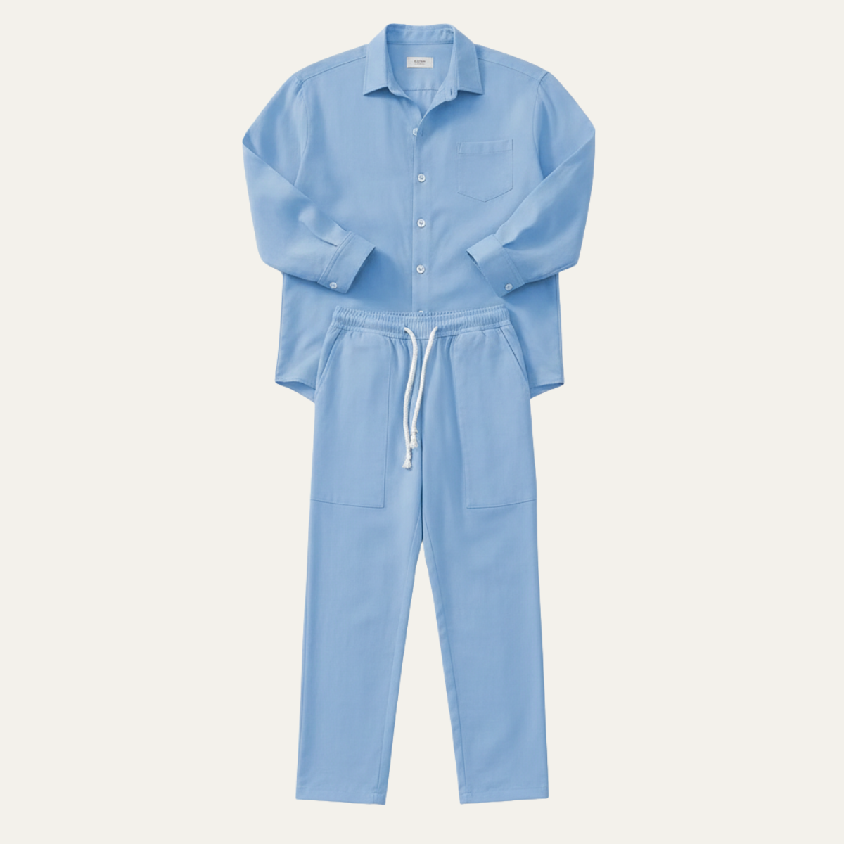 Ivo | Men's Lounge Set Cream Button Up Shirt Drawstring Pants