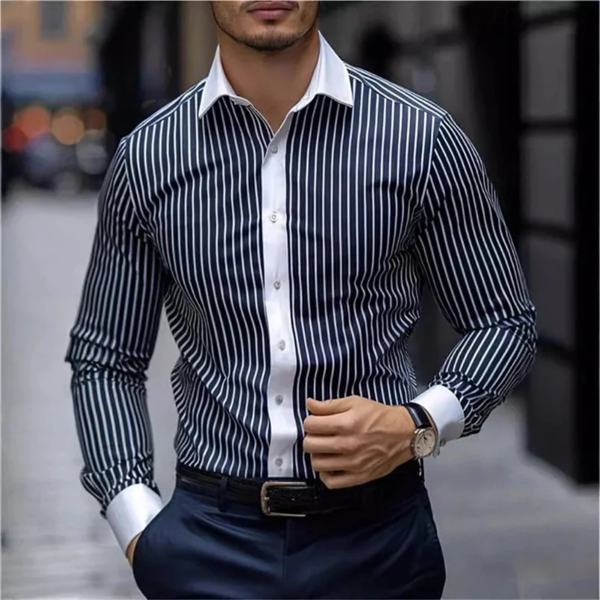 Kai | Men's Striped Button Up Shirt Burgundy White