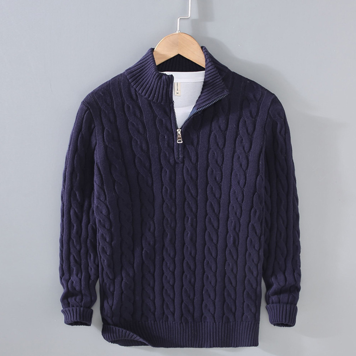 Dama Washington Beau men's cable knit quarter zip sweater black - view 2