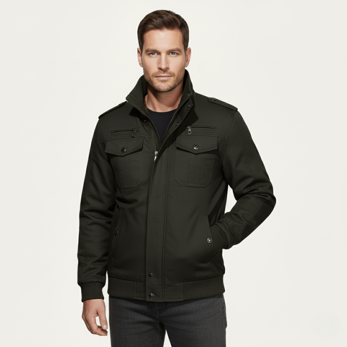 Voss | Men's Utility Jacket Olive Green Fleece Lined