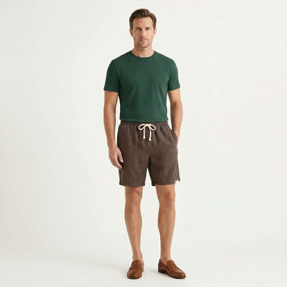 Ivas | Men's Casual Linen Shorts Black Drawstring