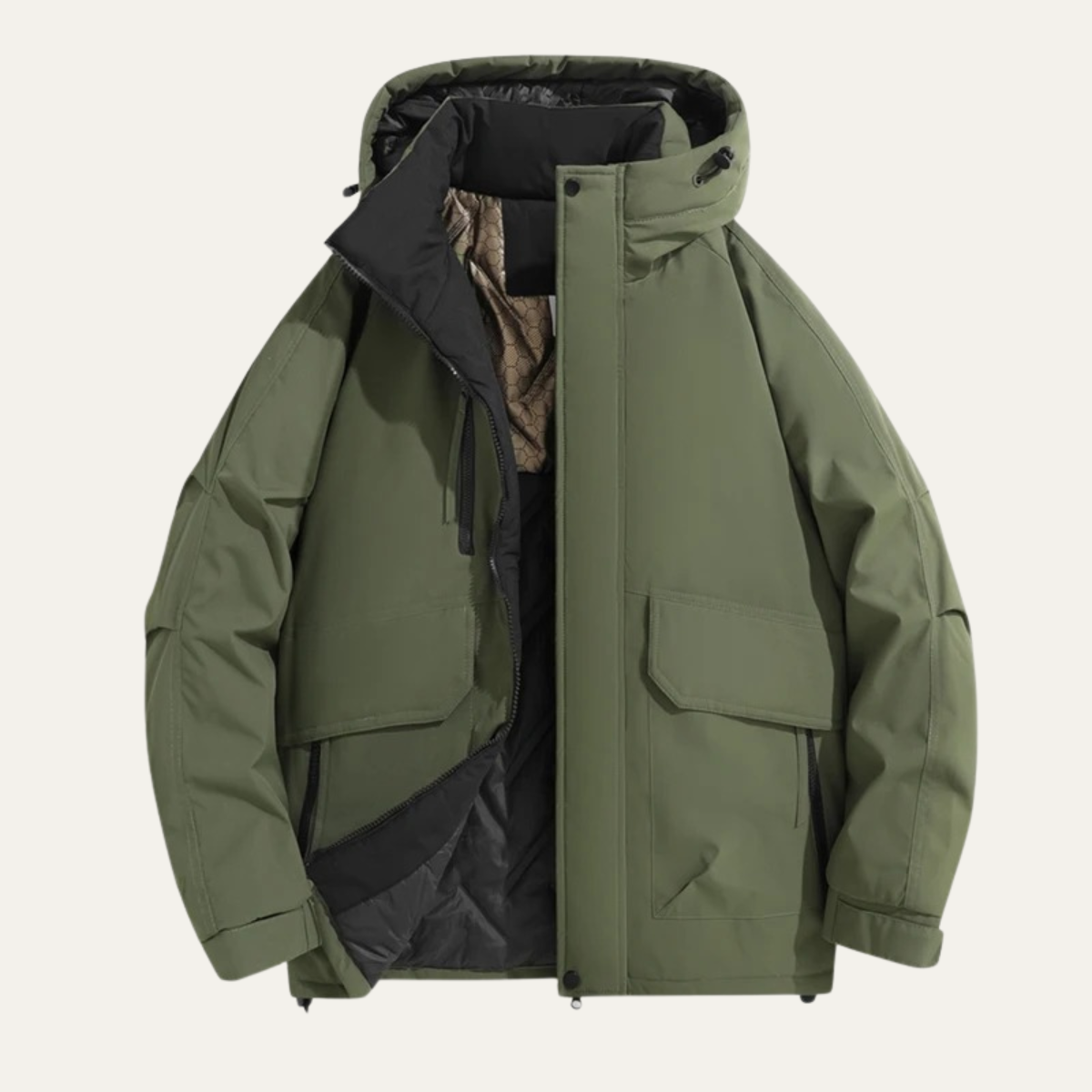 Knox | Men's Puffer Jacket Cream Black Colorblock Hooded