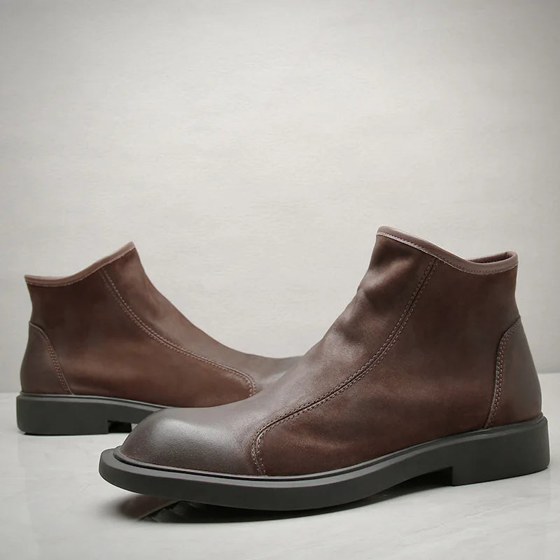 Voss | Men's Leather Ankle Boots Brown Zip Up