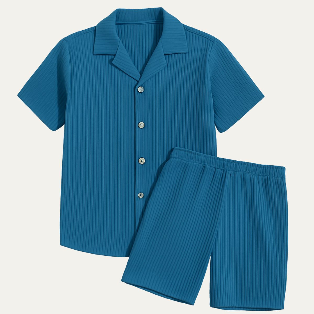 Isla | Men's Lounge Set Cream Ribbed Short Sleeve Shirt Shorts