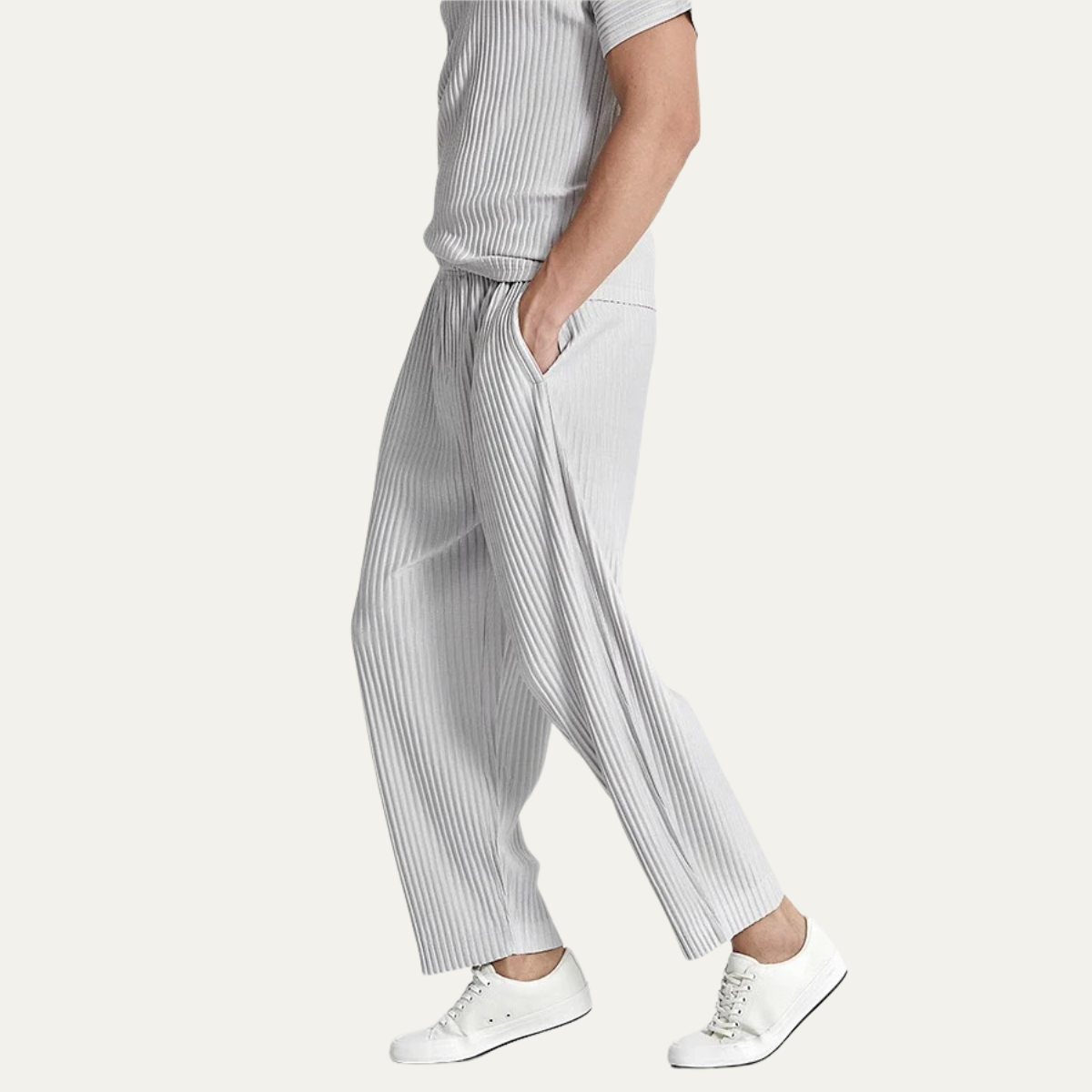 Blake | Men's Relaxed Pleated Pants Cream