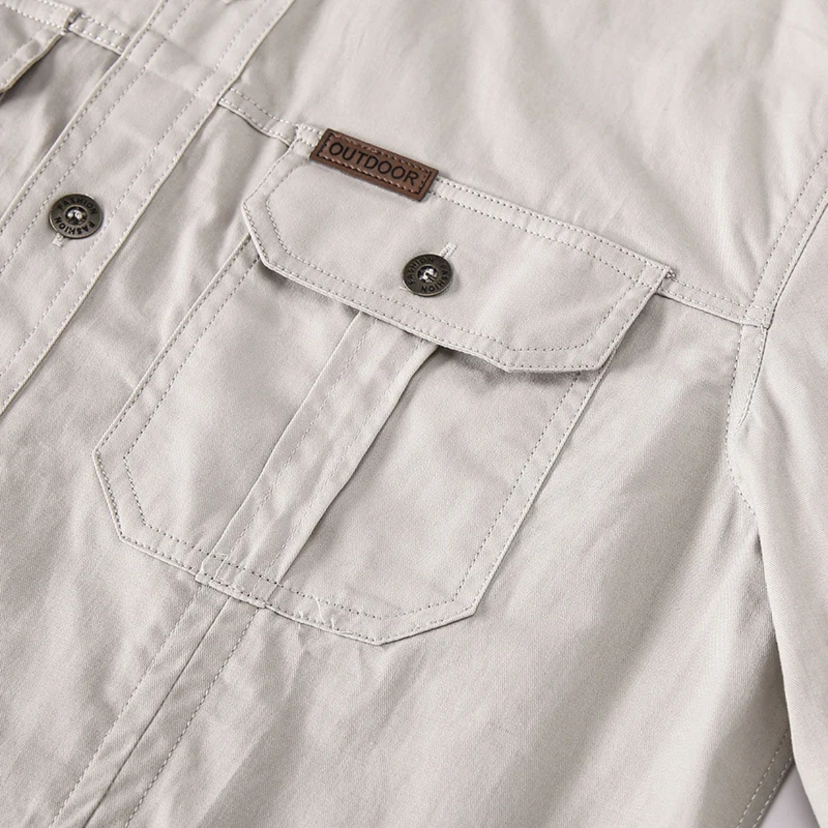 Axel | Men's Casual Button Up Cargo Shirt Cream Long Sleeve