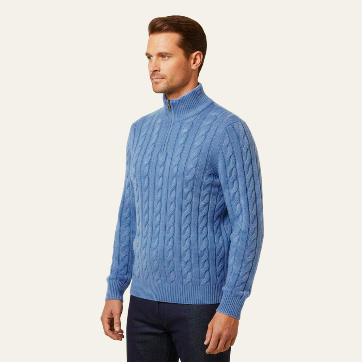 Bram | Men's Quarter Zip Cable Knit Sweater Cream