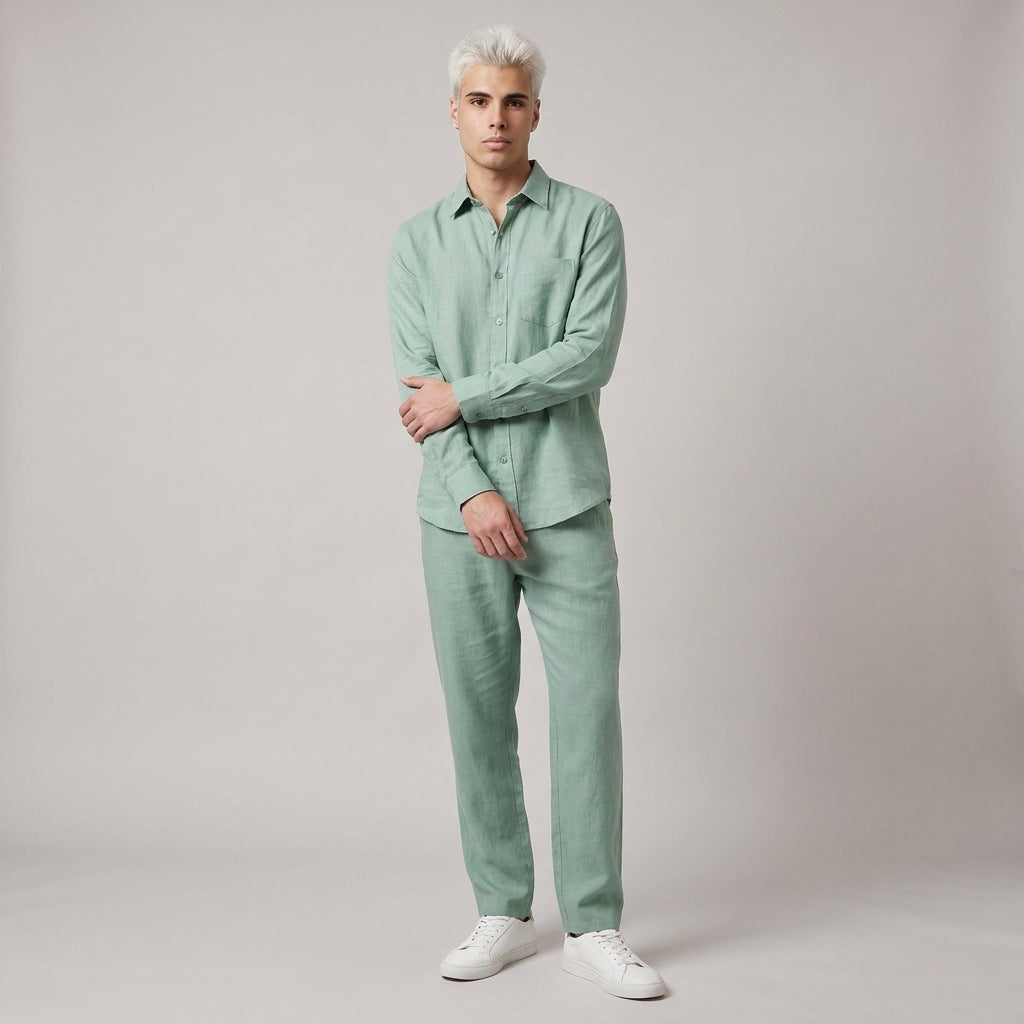 Dama Washington Rowan oversized linen set Mint Green - full outfit model view
