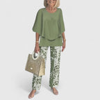 Dama Washington Stella women's lounge set sage green floral print pants - front view
