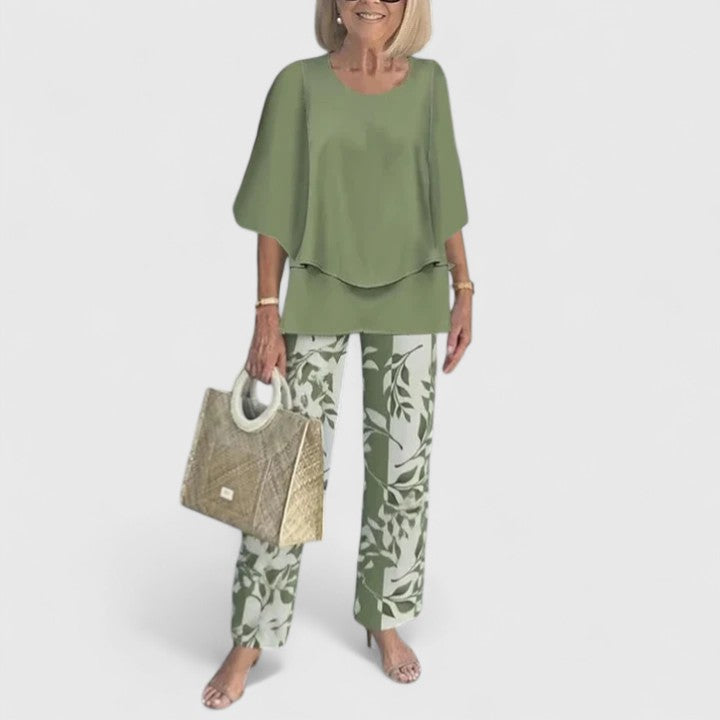 Stella | Women's Lounge Set Sage Green Floral Print Pants