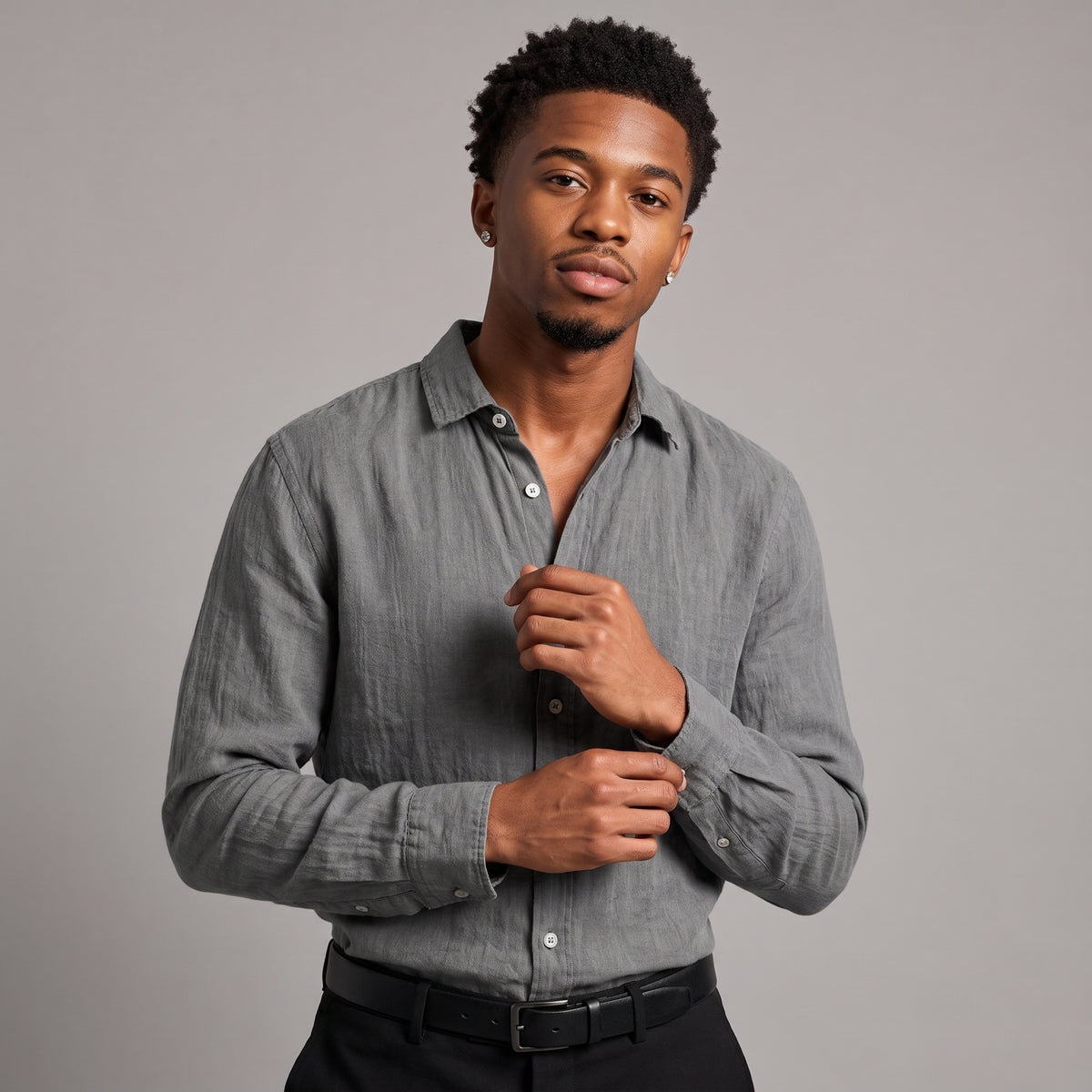 Dama Washington Omar men's shirt charcoal gray button up - model front view
