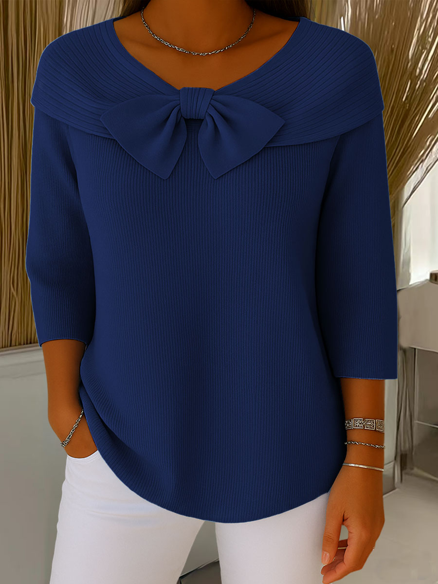 Cora | Women's Ribbed Bow Neck Top Light Blue