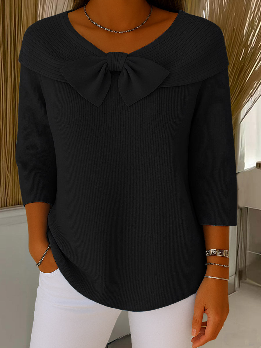 Cora | Women's Ribbed Bow Neck Top Light Blue