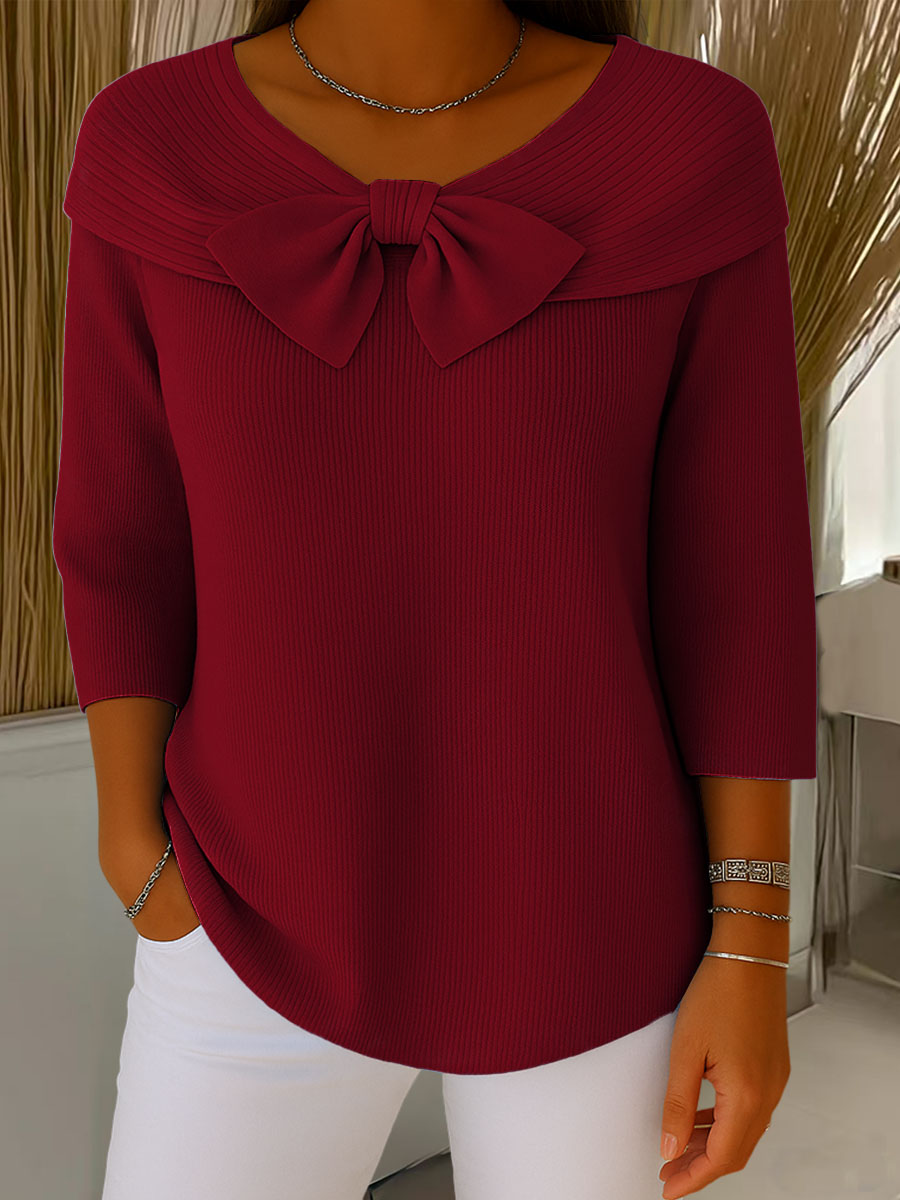 Cora | Women's Ribbed Bow Neck Top Light Blue