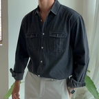 Dama Washington Beau men's denim shirt light blue long sleeve chest pocket - view 6