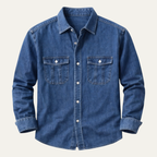 Dama Washington Beau men's denim shirt light blue long sleeve chest pocket - view 2